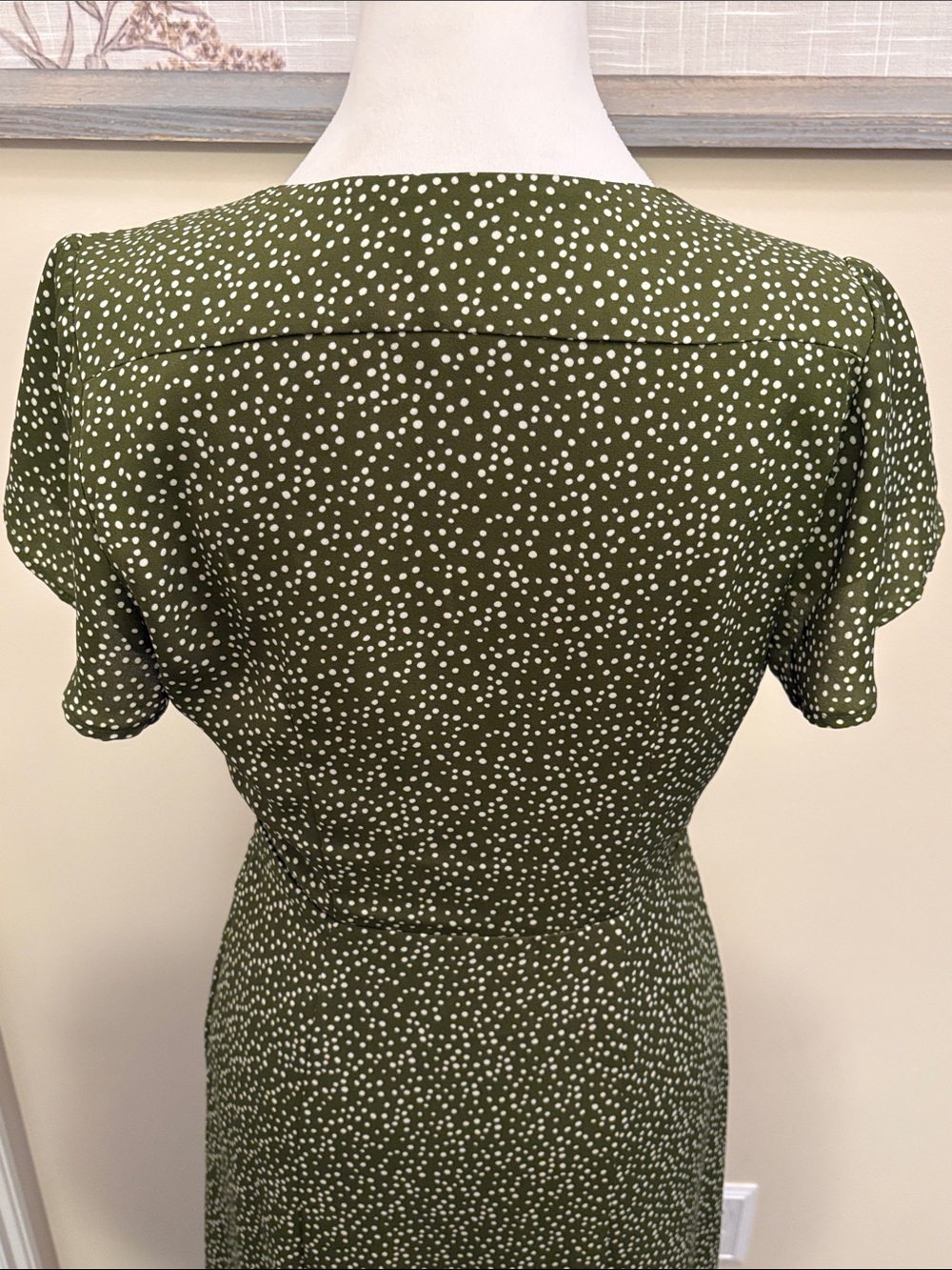 Blue Rain Green Polka Dot V-Neck Maxi Dress Size Small side zipper - Picture 7 of 16